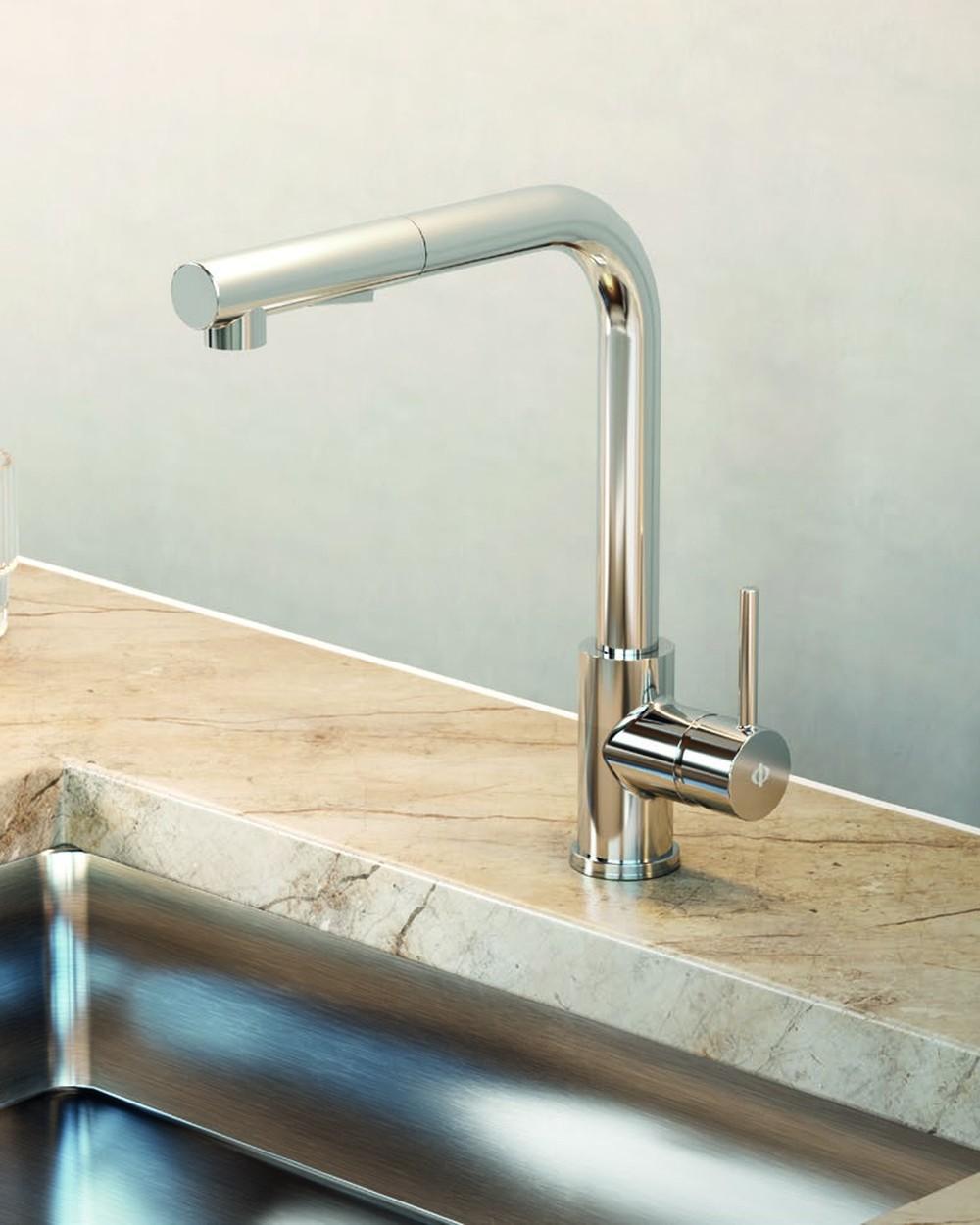 Mitigeur cuisine extractible Silver — Robinet de cuisine extractible, sortie 2 fonctions.