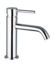 Robinetterie Sirio — Série Sirio : mitigeur aux lignes fines en lavabo, bec haut et bidet.