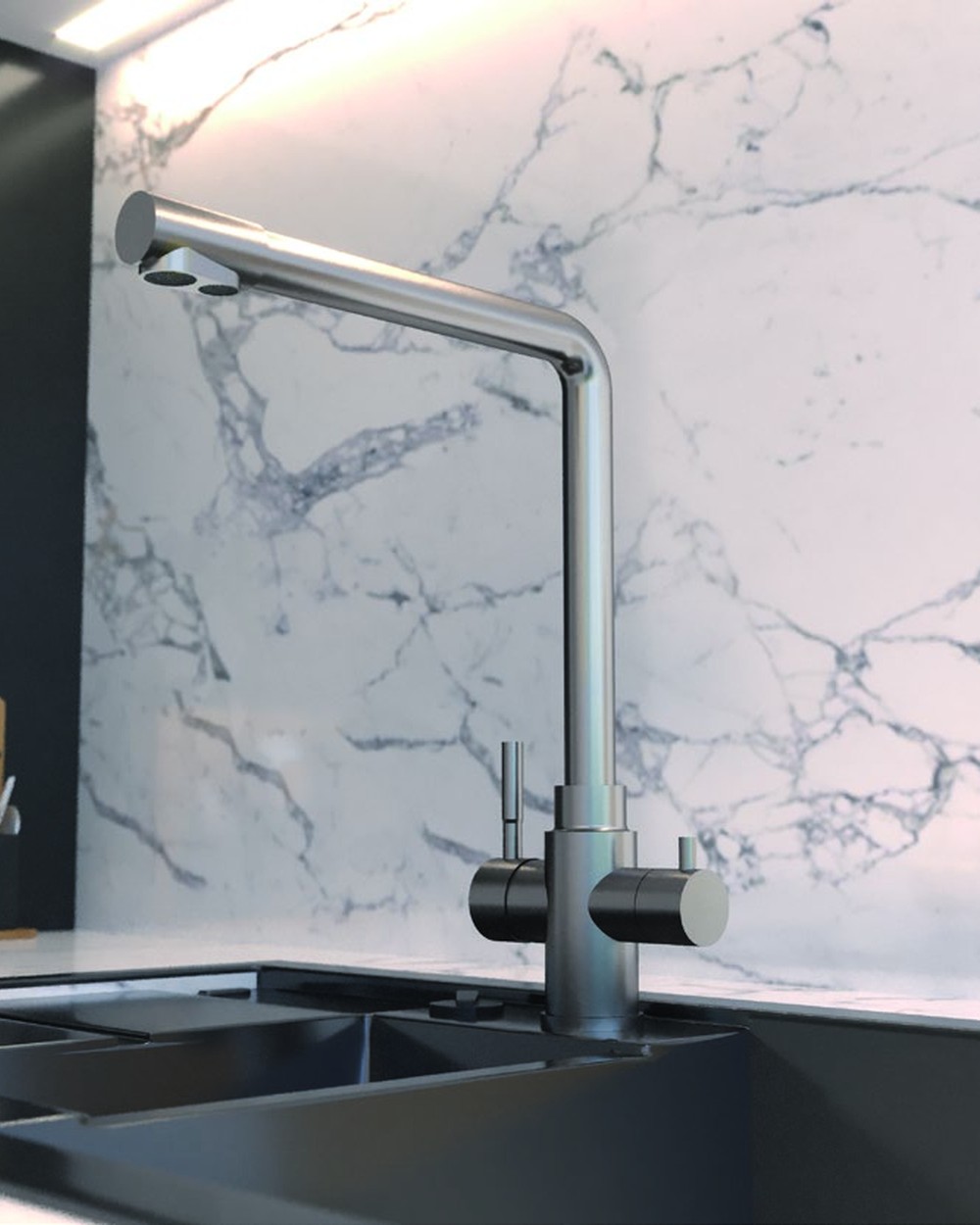Monomando Cocina Silver — Grifo de cocina monomando de caño alto giratorio.
