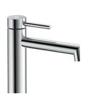 Grifería Persio — Serie Persio en acero: monomando minimalista de caño giratorio.